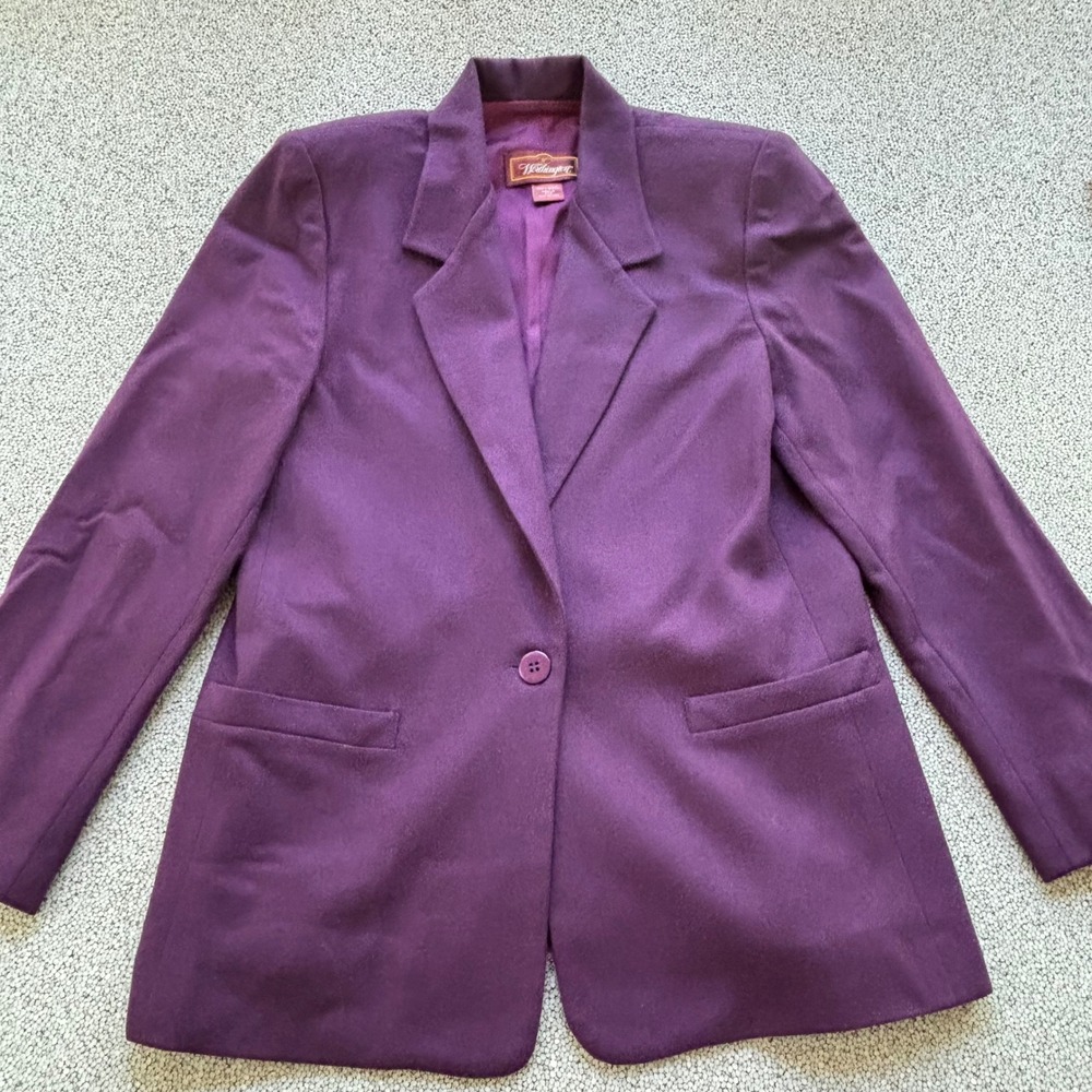 Worthington Wool Blazer Women 12 Purple USA Single Button Dark Academia